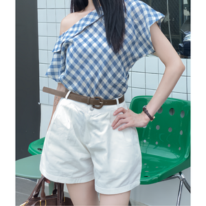 <b>Women</b> 2025 Autumn New Fashion Casual Breathable Stripe <b>Shorts</b> <b>White</b> Vintage High Waist 100% Cotton <b>Short</b> Pants 453 - Product Image 5