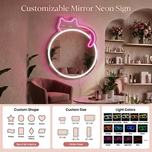 Specchio LED Neon Personalizzato Senza MOQ, Design Gatto Rotondo, Specchio Illuminato per Camera da Letto e Caffetteria - Product Image 3