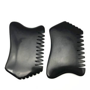 Gua Sha-peine de piedra <span class=keywords><strong>Natural</strong></span> para masaje Facial, piedra de jade, masajeador Facial con logotipo personalizado, color negro - Product Image 2