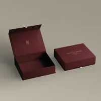Emballage pliable personnalisé avec couvercle magnétique et poignée en ruban, logo personnalisé, boîte cadeau rigide à rabat magnétique rouge