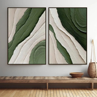 Diptyque de peinture murale abstraite texturée verte 3D, art mural abstrait peint à la main, décoration murale sans cadre, peintures de taille moyenne