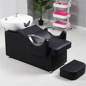 Moderno <span class=keywords><strong>Lavacabezas</strong></span> de Peluquería <span class=keywords><strong>con</strong></span> Lavabo de Porcelana, Reposabrazos de Acero Inoxidable, Mueble de Salón Duradero para <span class=keywords><strong>Masaje</strong></span> Capilar Semi-reclinable - Product Image 1
