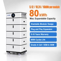 Sistema de Batería Solar Integrado Apilable de 5.12kWh, 10.24kWh, 16kWh, Modular y Expandible hasta 80kWh, Garantía de 10 Años, Certificado CE IEC62619