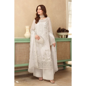 Nuevo Vestido Blanco Bordado para Mujer Estilo Pakistaní – Elegante Camisa Larga con Diseño de Corte y Bordado para Fiesta - Product Image 1