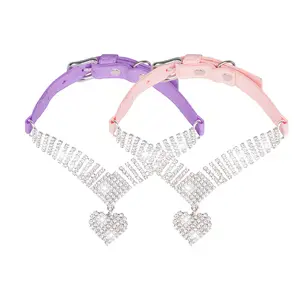 New heart-shaped pet necklace dog chain cat crystal love collar pet supplies pet accessories wholesale