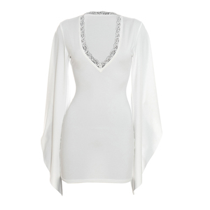 Viviblook D26DS272 Robe moulante courte à manches longues en dentelle unie décontractée pour femme, nouvelle collection automne - Product Image 4