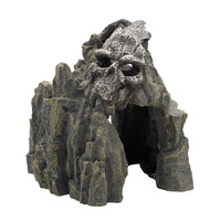 Décoration de petit aquarium en résine, paysage rocheux avec crâne de luxe, ornements, grotte cachée pour poissons, vue sur la montagne sous-marine créative