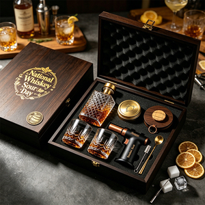 Coffret de fumage pour whisky édition limitée OEM National Whiskey Sour Day, avec copeaux de bois pour fumage, cadeau idéal pour distilleries, bars et entreprises - Product Image 1