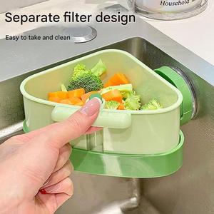 Nouveau 2025 – Panier égouttoir d'angle triangulaire écologique réutilisable à ventouse, avec passoire en <span class=keywords><strong>plastique</strong></span> détachable et vidange à une touche - Product Image 3