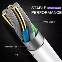Câble de données USB Type-C 5A à charge ultra-rapide avec conducteur en cuivre pur pour téléphone portable, ordinateur, imprimante et lecteur de codes-barres