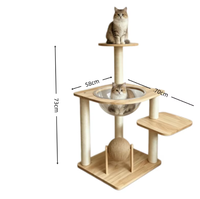 Arbre à chat moderne en bois avec bol transparent, griffoir multi-niveaux en sisal pour chats d'intérieur