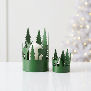 Latest Christmas Home Tabletop Decoration Green Metal <b>Candle</b> Holders with Tree and Deer Cutwork Design - Product Image 1