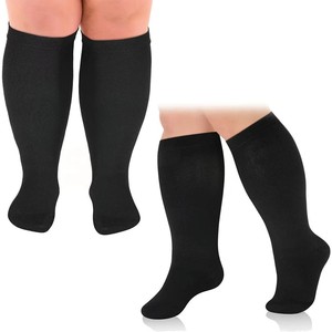 Qingge Compression Stockings Mid-Calf Plus Size Anti-Variation Elastic Socks For <b>Running</b> Women's Socks Solid Color Nylon - Product Image 5