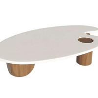 Table basse ovale en bois massif blanc nordique, finition brillante Wabi-Sabi, forme irrégulière, taille personnalisable, luxe avec trois pieds