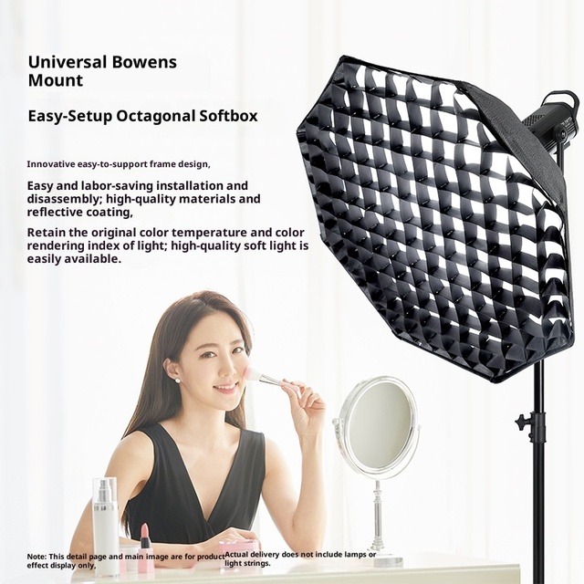 FALCONEYE 60cm 24in Easy Lock Foldable Plastic Octagon Soft Light Box Bowens Mount Grid Custom Mold Studio for Video Shooting