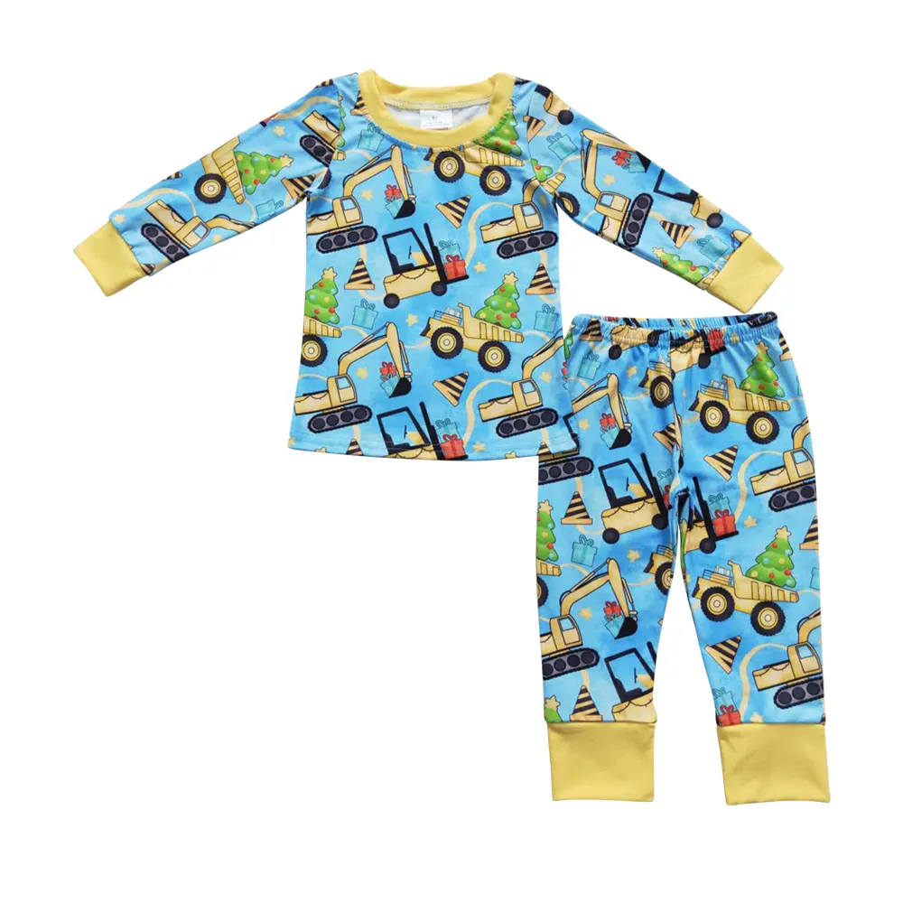 2023 Klaar Om Kerstbouw Print Lange Mouw Pyjama Set Groothandel Baby Herfst Winter Outfit Kinderkleding