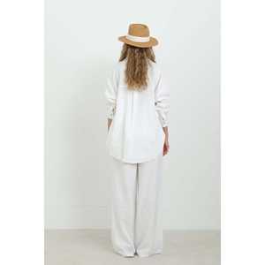 เสื้อเชิ้ตผ้าลินินผู้หญิง ติดกระดุม ลำลอง ใส่ได้ทุกวัน สีเขียวมะกอก สไตล์เรียบง่าย เสื้อสีขาว แขนยาว - Product Image 2