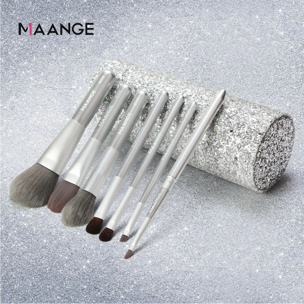 MAANGE 7pcs makeup brushes set with holder diamond bling storage holders makeup tools custom silver makeup brush set