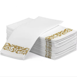 Serviettes jetables <span class=keywords><strong>de</strong></span> luxe sans poussière dorée |   Serviettes <span class=keywords><strong>de</strong></span> <span class=keywords><strong>table</strong></span> en papier à bordure dentelle or <span class=keywords><strong>rose</strong></span> et argent pour mariages et réceptions - Product Image 1