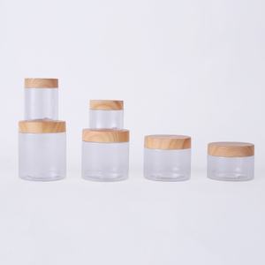 Bocaux en plastique à large ouverture de 100, 200, 300, 500, 1000 ml avec couvercle imitation bois, pots en plastique PET transparents, contenants d'emballage alimentaire - Product Image 2
