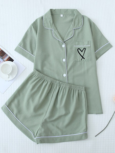 夏季短衬衫和裤子睡衣套装纯色可爱女童外套两件套 - Product Image 3