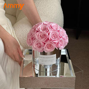 AM-PFE18C Ammy Boîte ronde à base de miroir en forme de tête de champignon avec fleurs préservées, couvercle en acrylique, roses à longue durée de vie, cadeau de la Saint-Valentin - Product Image 4