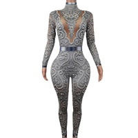 Mode diamant perles body fête bal barboteuses Rave Festival porter spectacle danseur Costume femmes strass moulante combinaisons