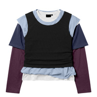 T-shirt unisexe personnalisé Y2K à manches longues et coupe courte, patchwork multicouche, épissures, épaules tombantes, style streetwear, OEM