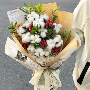 Ramo de Flores Secas, Flores Artificiales de Algodón de Colores, Decoración Navideña para el Hogar, Accesorios para Bodas, Fotografía al Aire Libre - Product Image 1