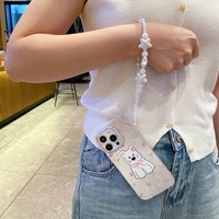 Coque de Téléphone Laser Mignonne avec Cordon pour iPhone 17 16 15 14 Pro, Étui de Luxe avec Chaîne et Motif Chiot Dessin Animé pour Fille, Compatible iPhone 13 12 11