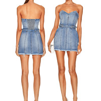 Robe en Jean sans bretelles pour femme et fille, Corset en Denim, élégant, décontracté et personnalisé, à la mode, vente en gros, été, 2023