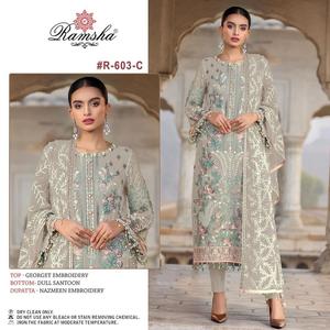 Traje Pakistaní de Último Diseño en Georgette y Santoon para Festividades, Salwar Kameez de la India - Product Image 3