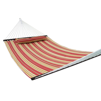 Hamac matelassé Danlong à rayures rouges, design traditionnel, avec coussin et barre de suspension en bois – Mobilier d'extérieur portable et durable