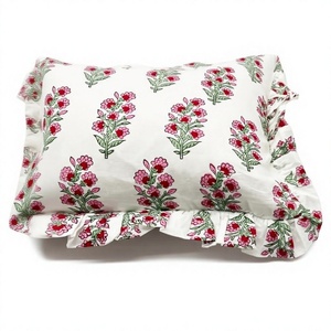 Fundas de almohada de algodón bohemio hechas a mano, funda de cojín con volantes con estampado de bloque indio, cojines florales, rifa Bohemia decorativa - Product Image 1
