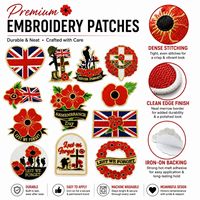 Lot de patchs brodés thermocollants et à coudre, motifs Coquelicot, Union Jack, Croix et drapeau rouge, pour couronnes commémoratives