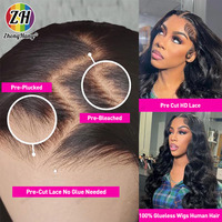 Perruque Lace Front HD Transparente 13x4 Prête à Porter, Cheveux Humains Vierges Ondulés, Densité 200%, Pré-Pluckée et Pré-Décolorée pour Femmes Noires