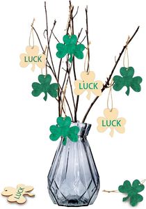 Ornements en bois en forme de trèfle pour la Saint-Patrick, en gros, découpe de trèfles en bois brut pour l'artisanat DIY, décorations de fête - Product Image 2