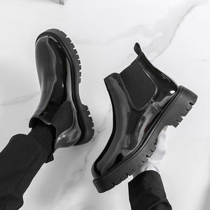 Nouvelles bottes en cuir pour hommes à bout rond, grande taille, à semelle épaisse, style Chelsea pour hommes d'affaires - Product Image 2
