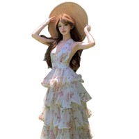 Robe longue d'été tendance à imprimé floral, dos nu, à lacets, à volants étagés, pour femme, idéale pour les soirées à la plage