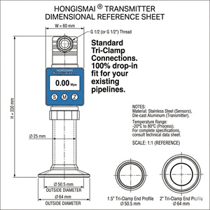 เซ็นเซอร์วัดระดับน้ำนมและเครื่องดื่มเกรดอาหารแบบไดอะแฟรมฟลัช 4-20mA แบบ Tri-Clamp สำหรับงานสุขภัณฑ์ 0.25%FS - Product Image 5