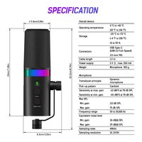 Microphone de studio d'enregistrement pour PC de bureau USB, microphone à main filaire en métal à condensateur pour podcasts, microphone avec lumière RVB