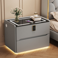 Table de chevet multifonctionnelle de luxe en bois massif, 2 tiroirs, design moderne, intelligente, sans installation requise, meubles de chambre à coucher