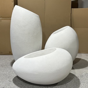 Maceta Moderna y Sencilla de Fibra de Vidrio Blanca para Interiores/Exteriores, Macetas Grandes de Forma Ovalada para Jardín y Centro Comercial, Maceta Art Deco - Product Image 3