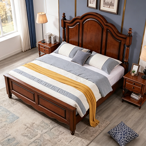 Traditional Mahogany Queen Size Wood Bed Frame with Storage and Panel Design - Product Image 5