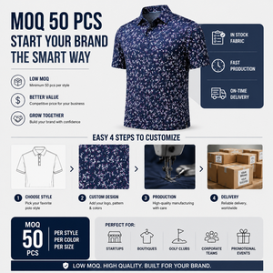 Custom Abstract Print Golf Polo Shirts Men <b>Navy</b> Splatter Pattern Breathable Lightweight Private Label OEM ODM Manufacturer - Product Image 4
