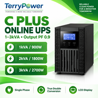 TerryPower C1-3K PLUS 1KVA/2KVA/3KVA 12V9Ah Aki Timbal Asam Fasa Tunggal Online UPS Konversi Ganda PF 0.9 LCD RS232 Proteksi Tegangan Lebih