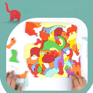 Juego Educativo de Memoria <span class=keywords><strong>Montessori</strong></span> Beiyang, Rompecabezas de Animales de Madera Ecológicos en 3D, Rompecabezas Irregular en Caja de Colores para Niños Pequeños - Product Image 3