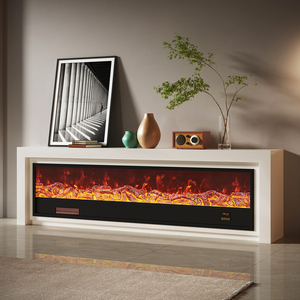 Support TV moderne en bois massif MDF blanc minimaliste avec foyer électrique pour téléviseur de 65 pouces - Product Image 2