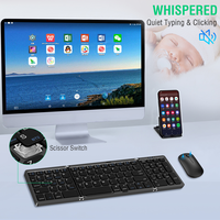 Ensemble clavier et souris ultra-plat 81 touches, pliable en 3 parties, rechargeable, sans fil 2.4G+BT, portable, pour ordinateur, en stock