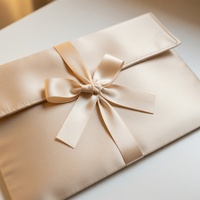 Bolsa de Satén Beige, Tela de Satén Suave, Cierre con Lazo Elegante, Logotipo Personalizado para Recuerdos de Boda y Almacenamiento de Joyas